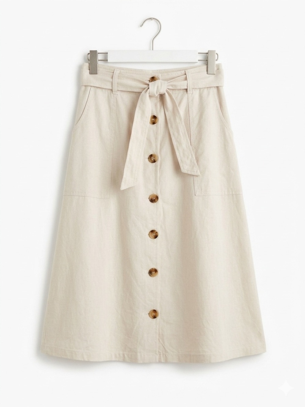 Linen Euro Summer LOJA 18 Linen Blend Button Front Midi Skirt Old Money Brazil